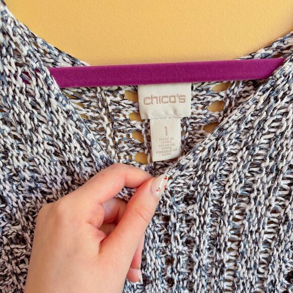 Chico’s Open-Knit Fringed Poncho Sweater – Size 1 - Picture 2 of 6